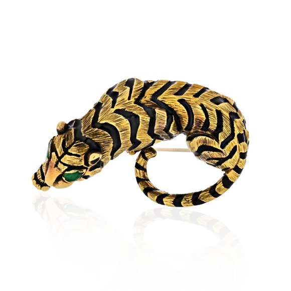 Vintage David Webb Tiger Brooch Circa 1970 18K Yellow Gold - Picture 4 of 5